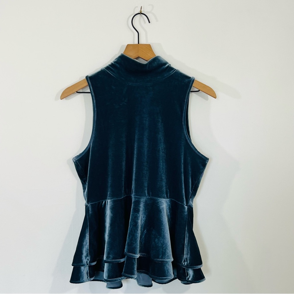 Torn By Ronny Kobo Icy Blue Velvet Sleeveless Gorgeous Peplum Top Size Medium - Picture 9 of 12